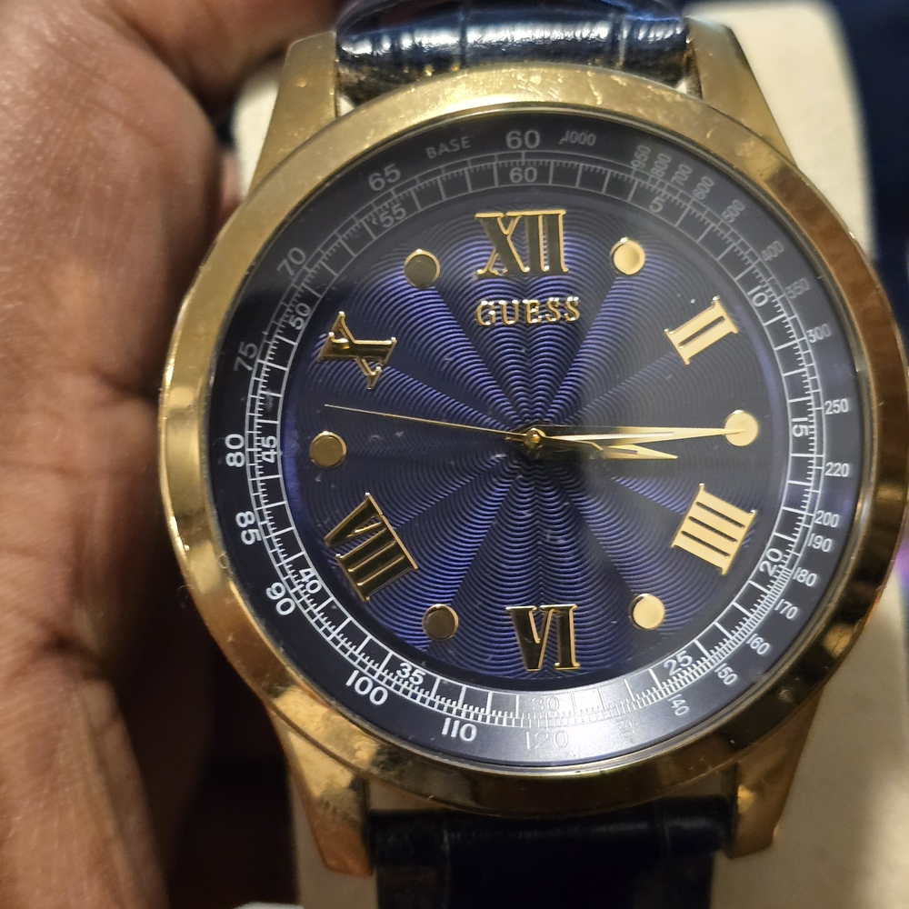 Guess Gold-Tone Watch with Blue Dial